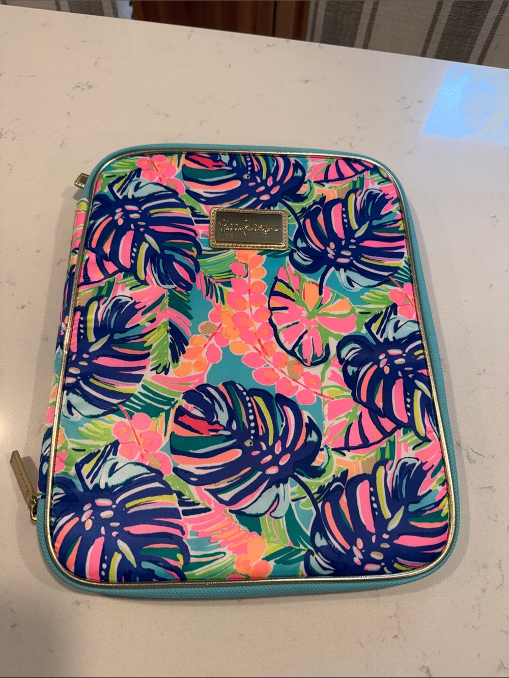 Lilly Pulitzer Teal Navy Pink Tropical Tablet or Laptop Sleeve